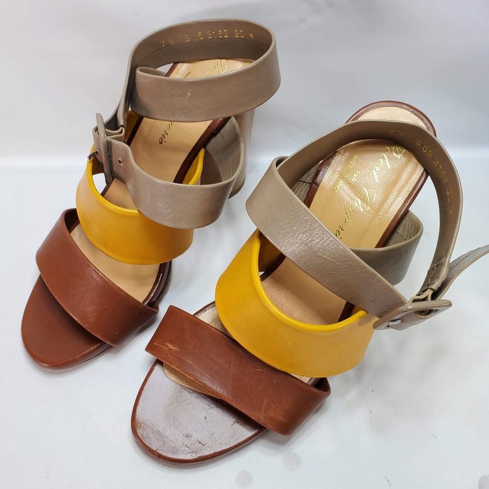 Robert Clergerie Block Heel Sandals Women 7.5 Brown Yellow Colorblock Leather